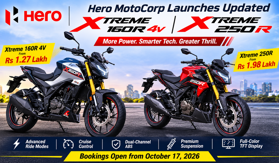 Hero Xtreme 160R 4V and Xtreme 250R updated for 2026